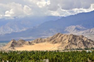 A landscape of mountains and trees