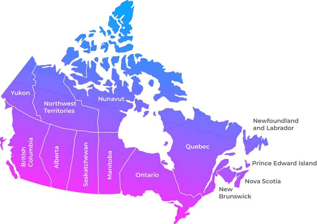 a map of Canada with its provinces