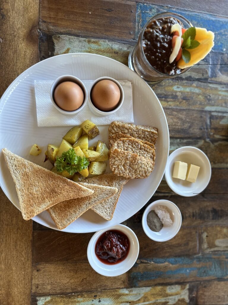 A plate of food on a table