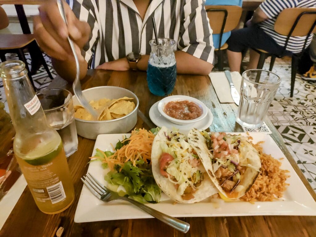 A plate of food on a table