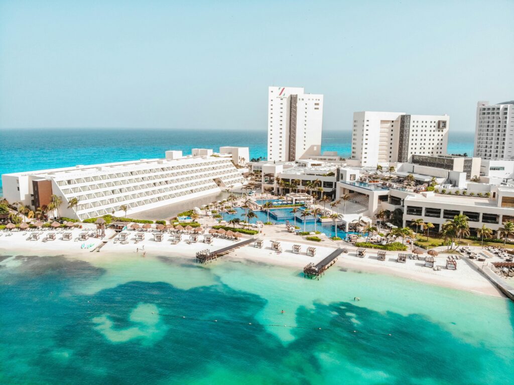 A resort with a pool and a beach