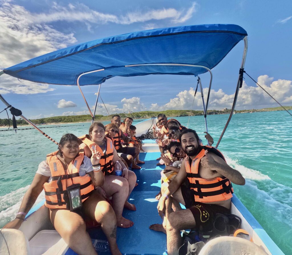 A group of people on a boat