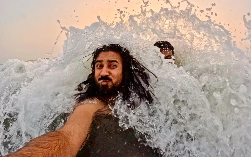 A person against the waves in Sea