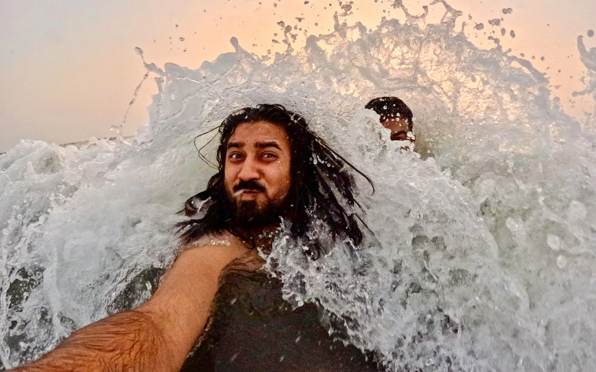 A person against the waves in Sea