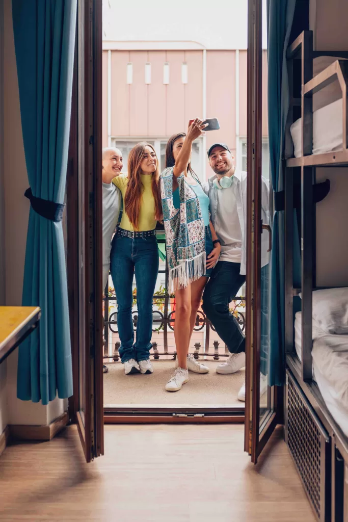 A group of people taking a selfie