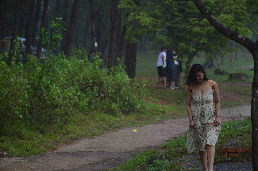 A person walking in rain