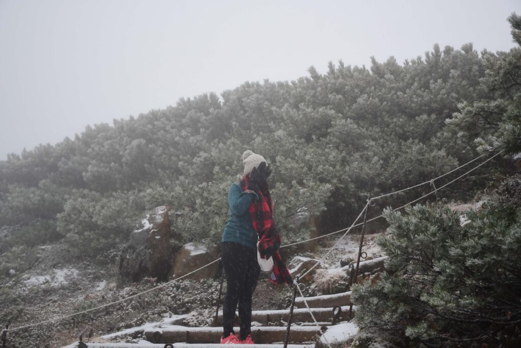 Heavy snowfall on the way to the Mount Asahidake trek