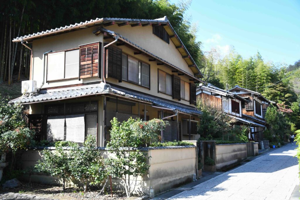 Traditional house of Japan with wooden doors and windows.